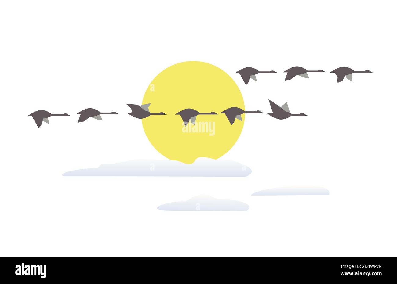 Bernaches sauvages volant au coucher du soleil icône minimaliste Illustration de Vecteur