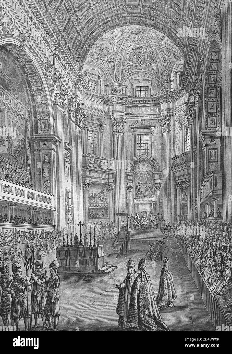 Le concile Vatican, gravure historique en acier d'une bible 1860 Banque D'Images