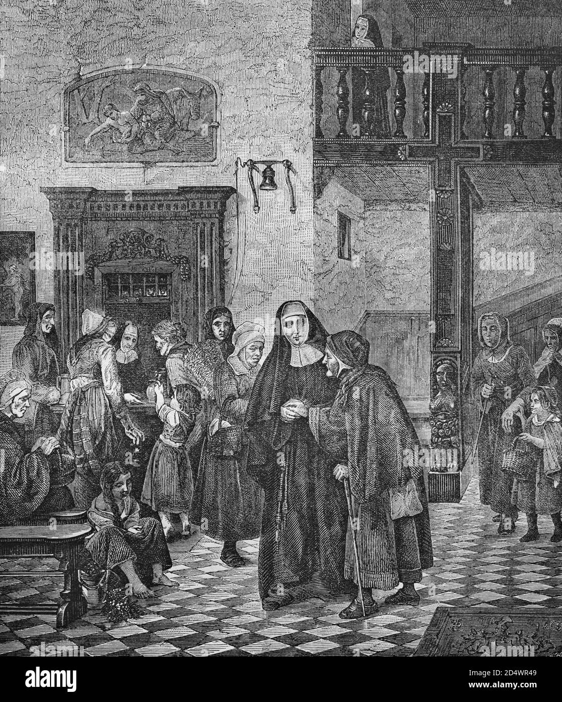 Les alms sont le prix d'achat du ciel, gravure historique en acier d'une bible 1860 Banque D'Images