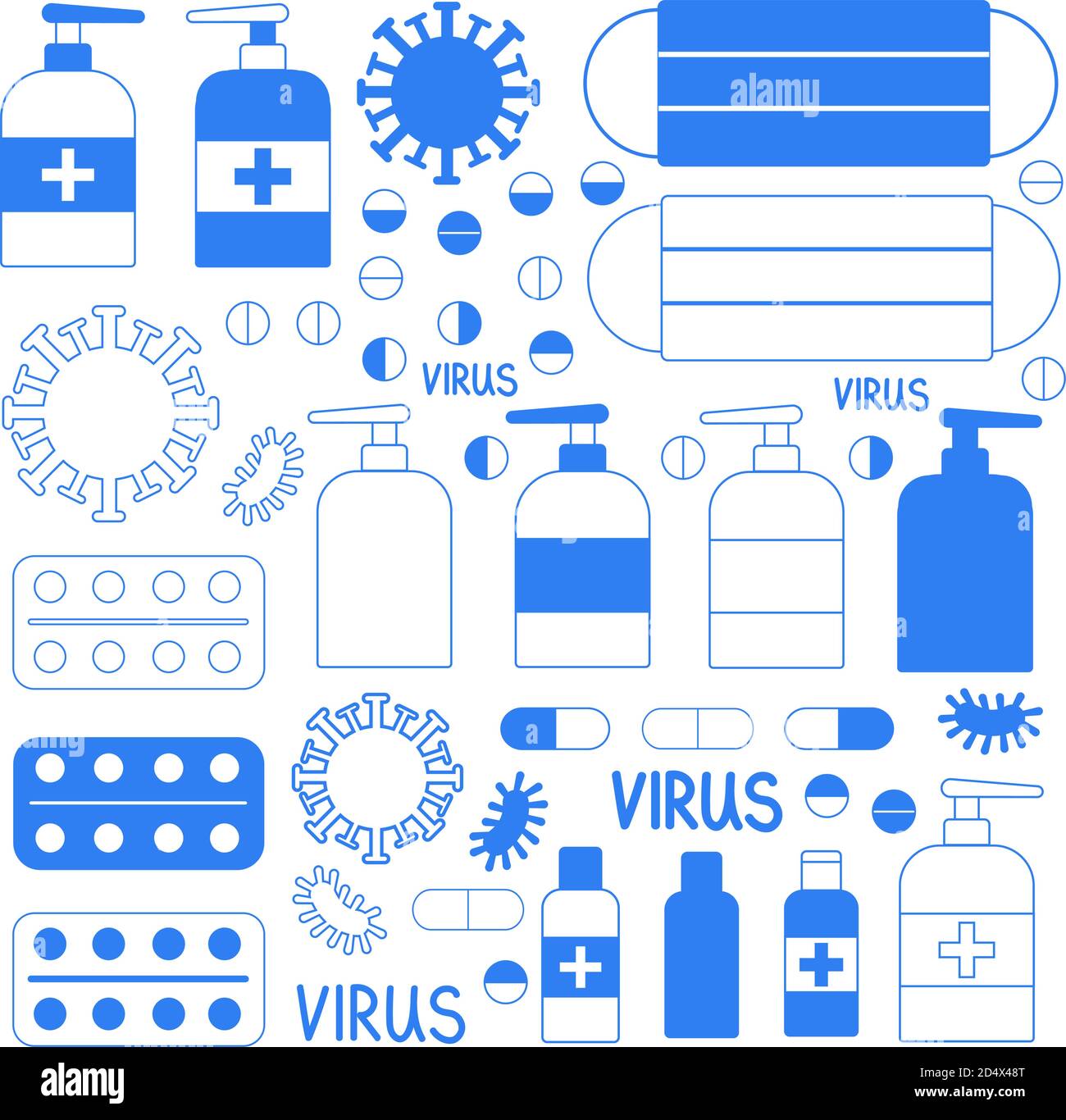 Jeu d'icônes de ligne de coronavirus. Icônes incluses comme virus, épidémie, contagieux, contagion, infection et plus encore. Il est de style plat. Illustration de Vecteur