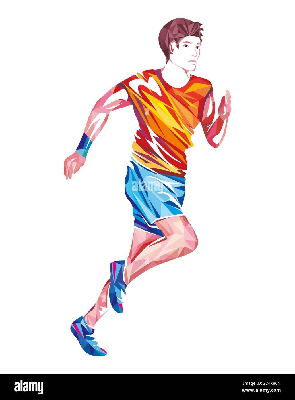 Running Sportsman Colorful Geometric Design Illustration isolée sur blanc. Coureur de marathon. Banque D'Images