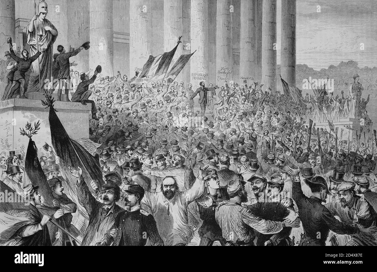 Proclamation de la république française par Gambetta devant le palais du corps législatif à Paris le 4 septembre 1870, histoire de guerre illustrée, guerre allemande - française 1870-1871 Banque D'Images