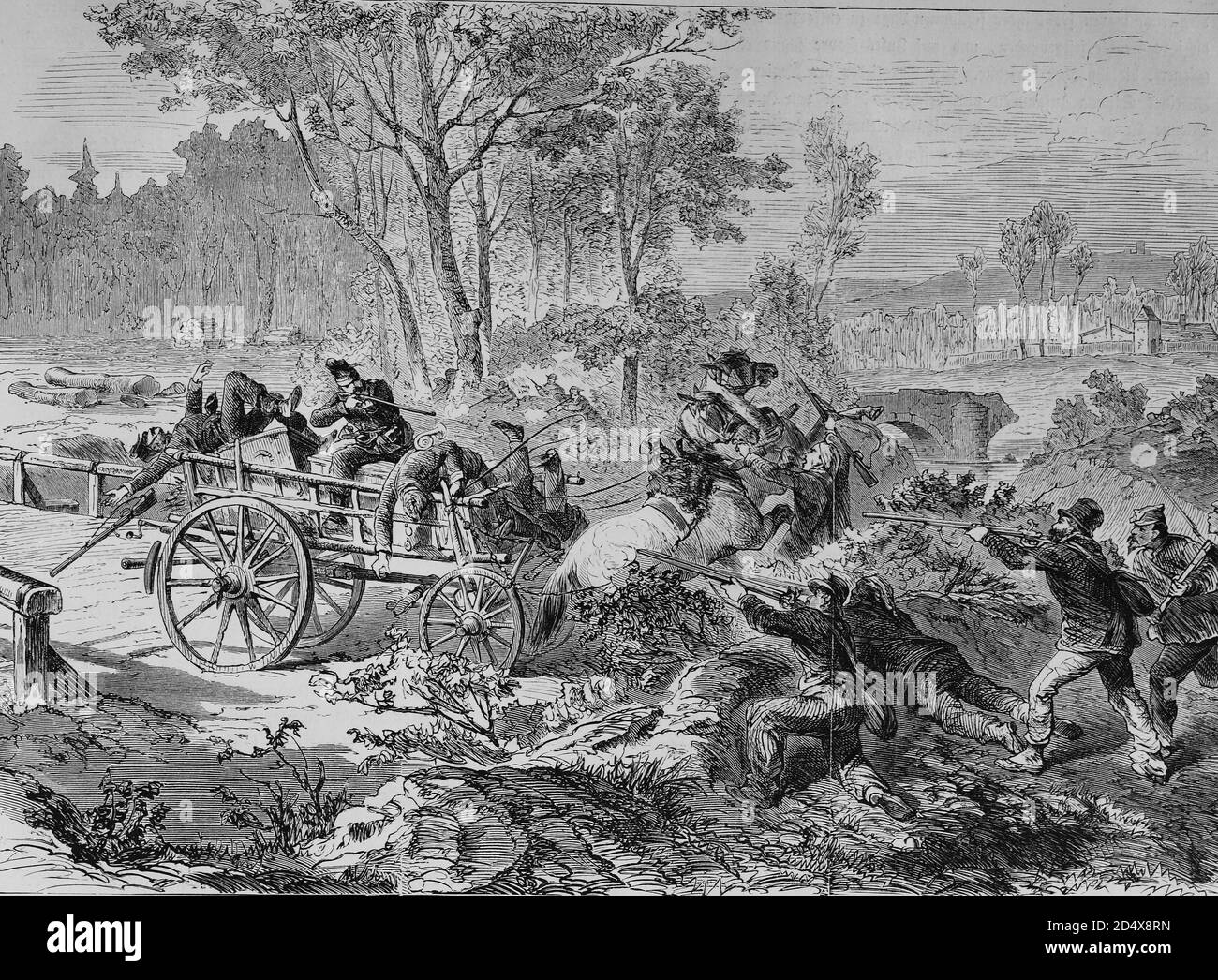 Cambriolage d'un wagon postal par les français, illustration de l'histoire de la guerre, guerre allemande - française 1870-1871 Banque D'Images