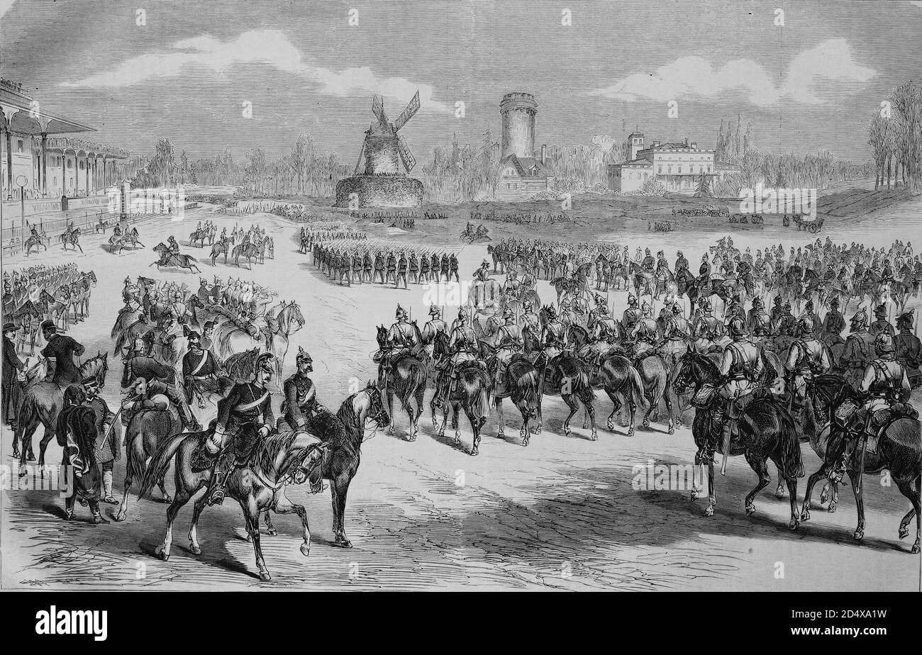 Les empereurs défilent à Longechamp près de Paris, histoire de guerre illustrée, guerre allemande - française 1870-1871 Banque D'Images
