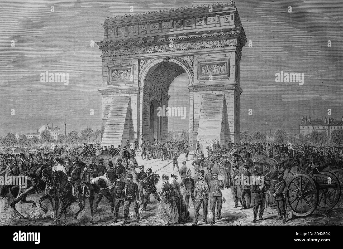 A l'Arc de Triomphe pendant l'occupation des Allemands à Paris le 2 mars 1871, illustre l'histoire de la guerre, la guerre allemande - française 1870-1871 Banque D'Images
