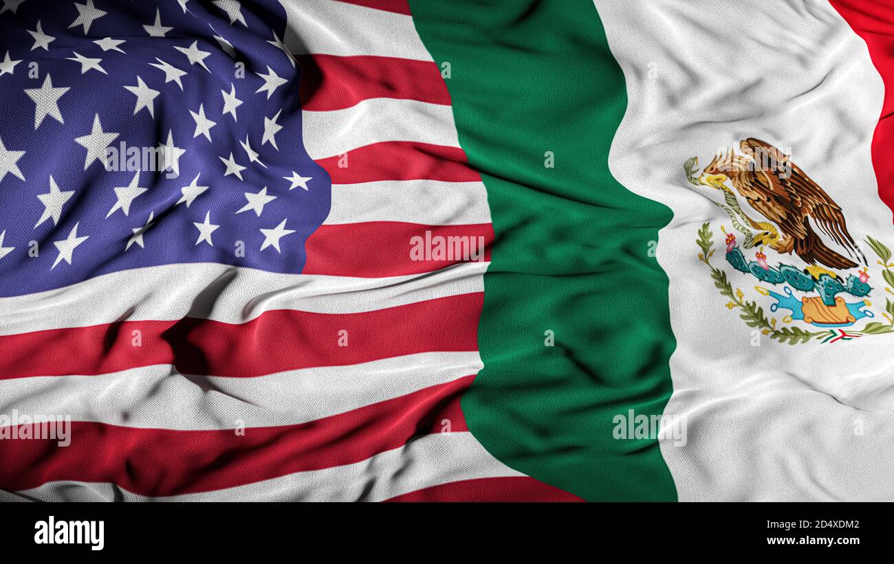 DRAPEAU combiné ÉTATS-UNIS - Mexique | concept de relations États-Unis et Mexique | couverture de relations États-Unis - Mexique contexte - Commerce, Affaires, Alliance Banque D'Images