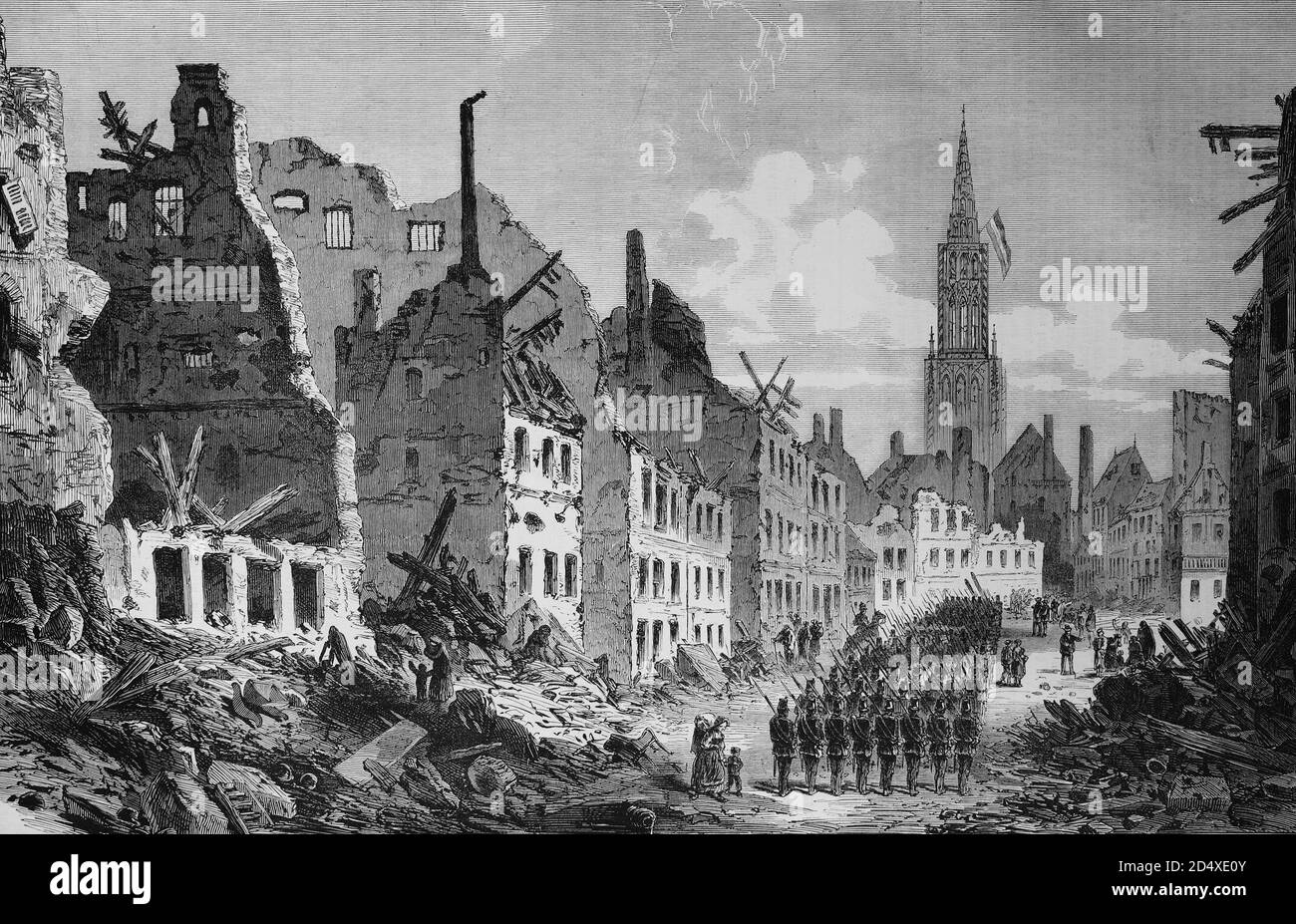 La rue Steinstrasse à Strassburg après la capitulation, illustre la chronique de guerre en 1870-1871, illustre l'histoire de la guerre, la guerre allemande - française 1870-1871 Banque D'Images