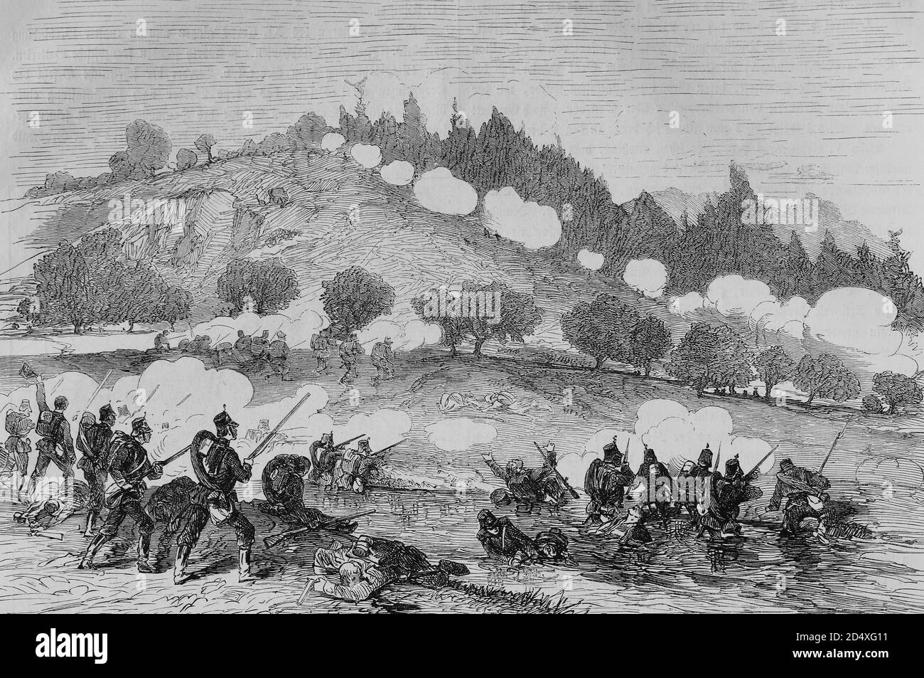 11ème bataillon d'infanterie nord-allemand près de Woerth, histoire de guerre illustrée, guerre allemande - française 1870-1871 Banque D'Images