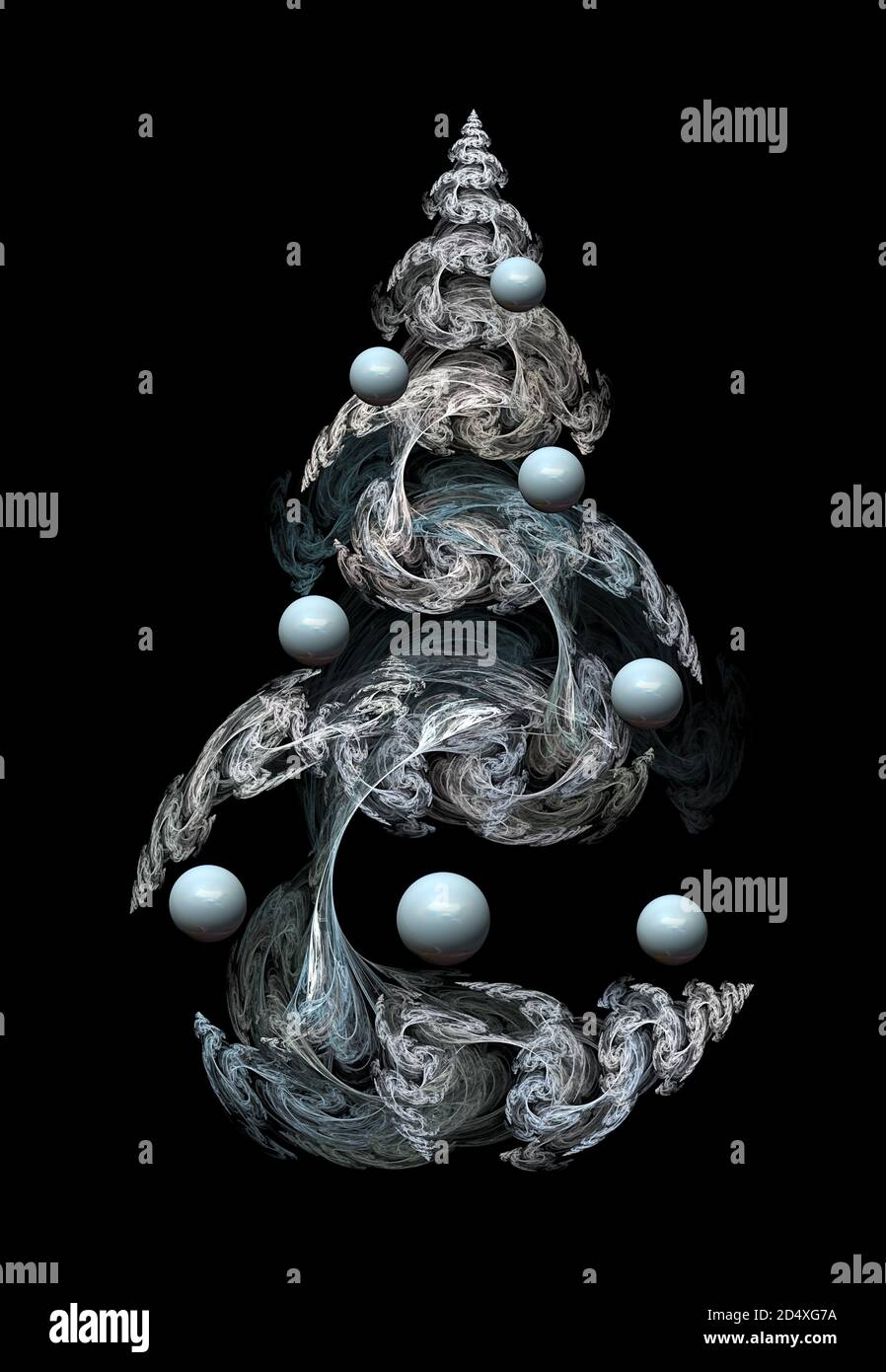 Arbre de Noël abstrait et fractal décoré de boules de Noël en 3D Banque D'Images