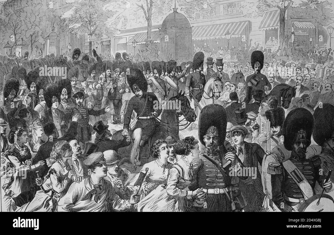 Décampement des gardes grenadiers à Paris, illustration de l'histoire de la guerre, guerre allemande - française 1870-1871 Banque D'Images