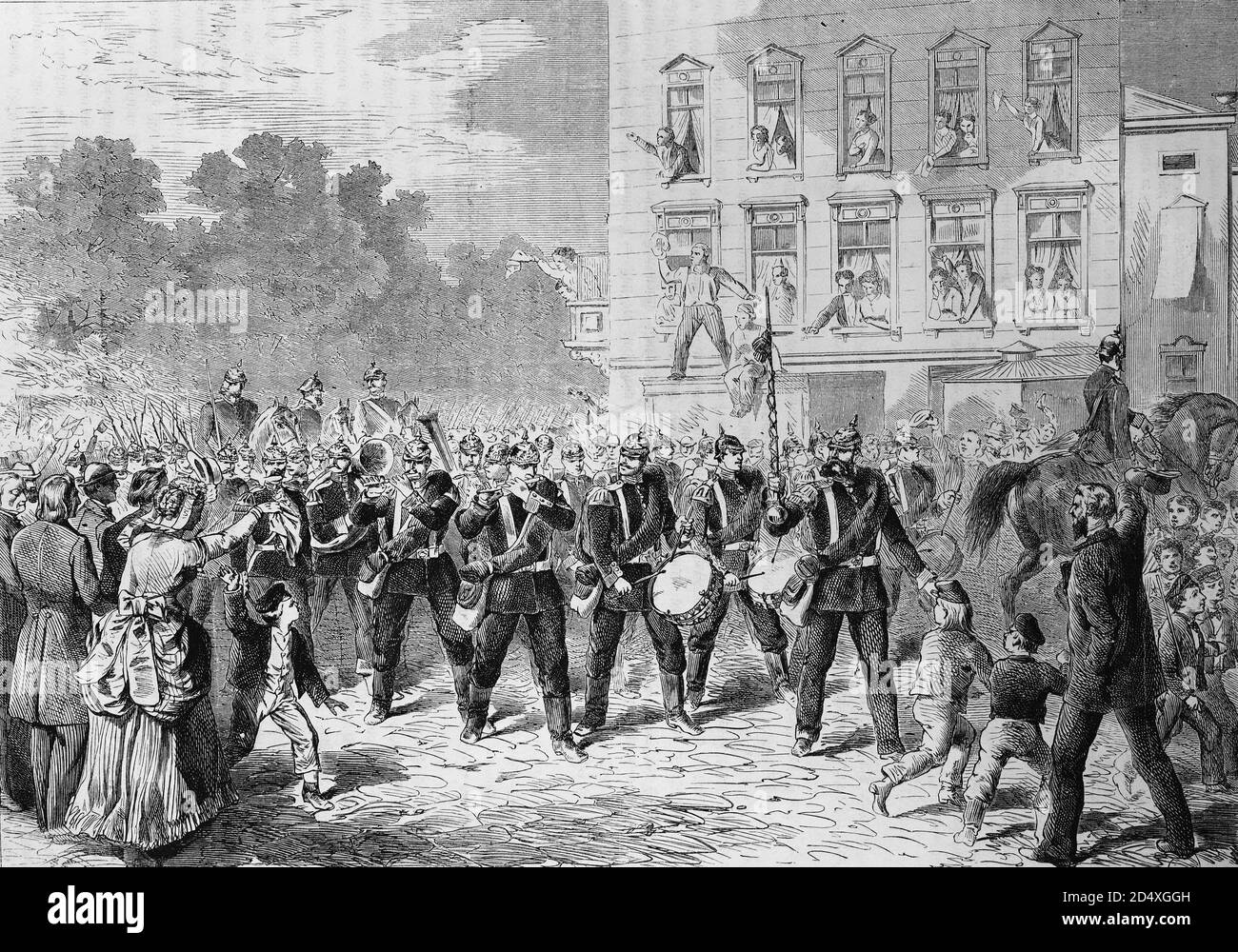 Départ du régiment de Grenadiers de l'empereur Alexandre Guards à Berlin, histoire de guerre illustrée, guerre allemande - française 1870-1871 Banque D'Images