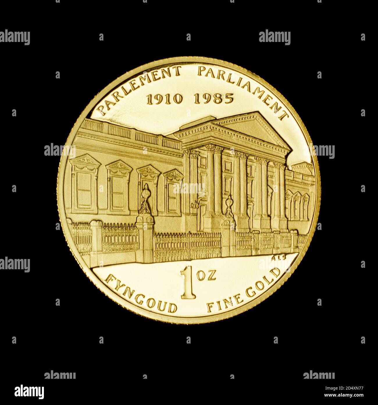 Pièce d'or de 1 oz d'Afrique du Sud représentant les chambres du Parlement, 1985 Banque D'Images
