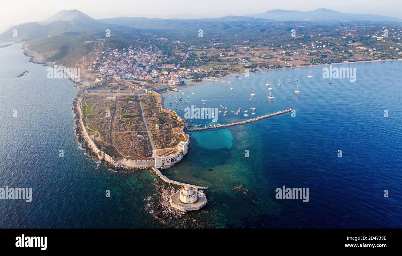 Vue panoramique aérienne du château de Methoni, une forteresse vénitienne, Grèce Banque D'Images