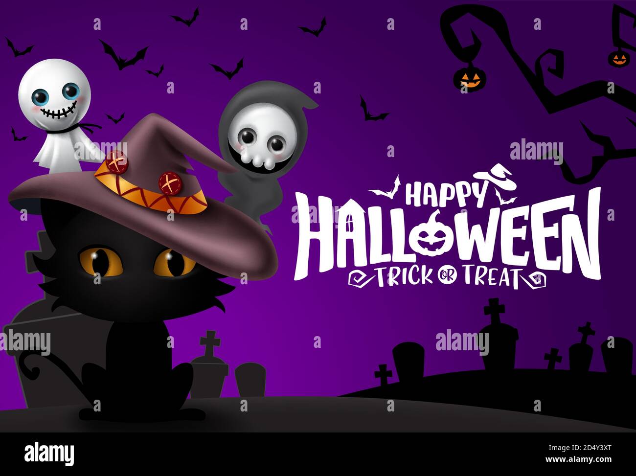 Chat Noir Halloween Un Chat Noir Dans Un Cimetiere Avec Une Pleine Lune Sur L Halloween Image Vectorielle Stock Alamy