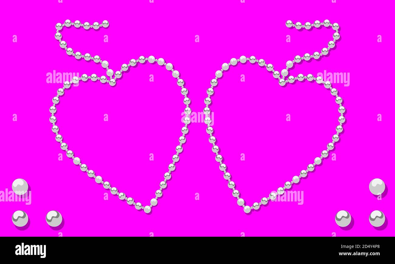 Beaux colliers en perles disposés en deux formes de coeur. Représente l'amour sur un fond violet. Banque D'Images