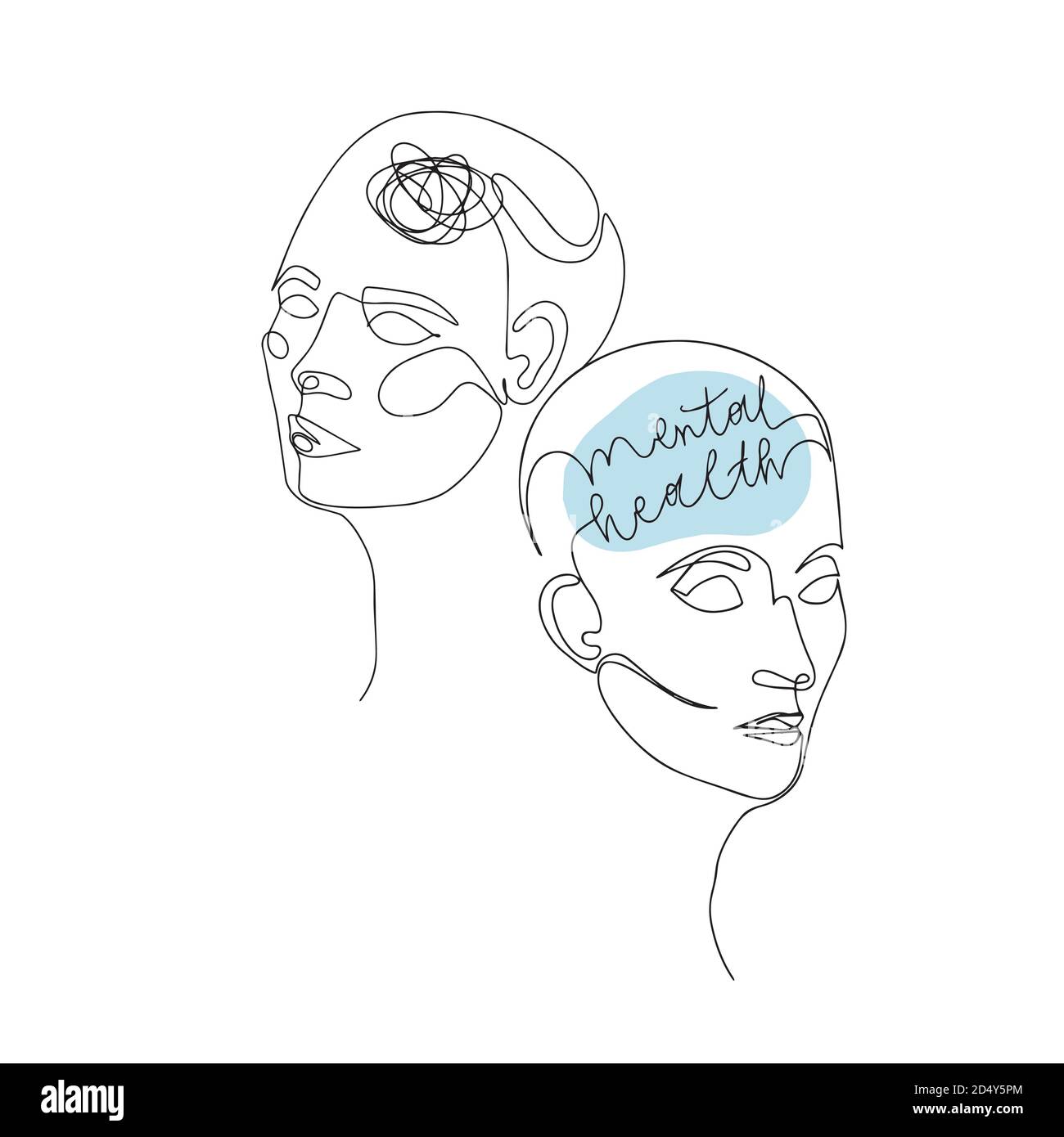 Sante Mentale Pour Les Femmes Dessin D Une Ligne De Deux Tetes Humaines Avec Citation Dans Le Cerveau Illustration Vectorielle Pour Therapeute Et Psychologue Image Vectorielle Stock Alamy