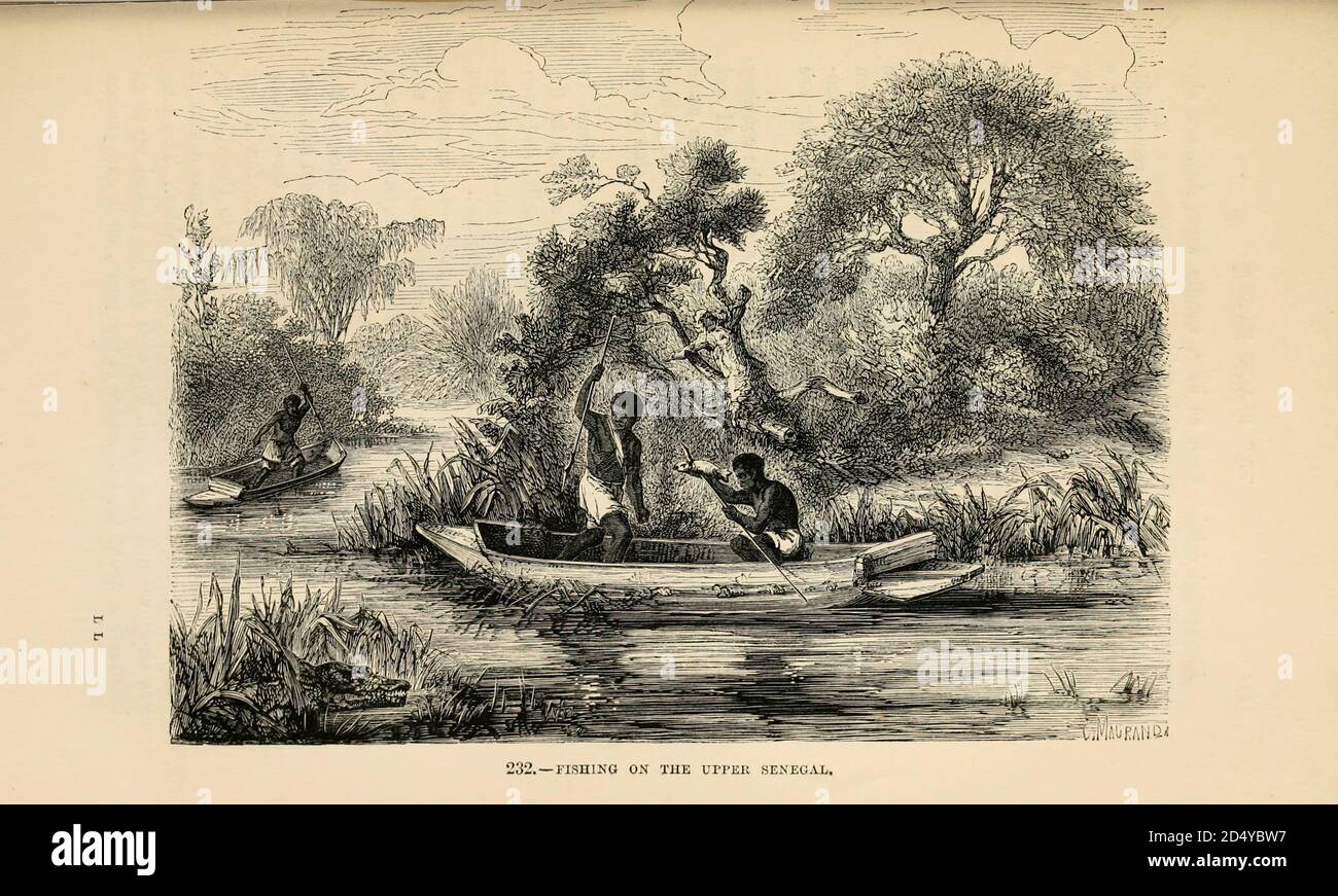 Pêche sur le fleuve Haut-Sénégal gravure sur bois de la race humaine par Figuier, Louis, (1819-1894) publication en 1872 Editeur: New York, Appleton Banque D'Images