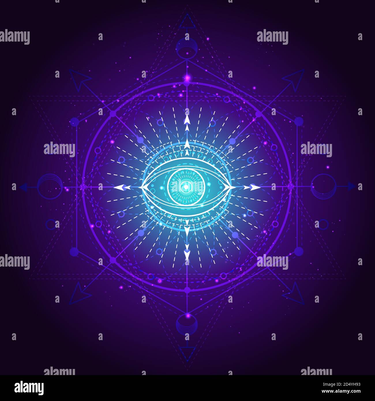 Illustration vectorielle du symbole mystique œil sur fond abstrait. Signe géométrique tracé en lignes. Multicolore. Pour vous le design et l'artisanat magique. Illustration de Vecteur
