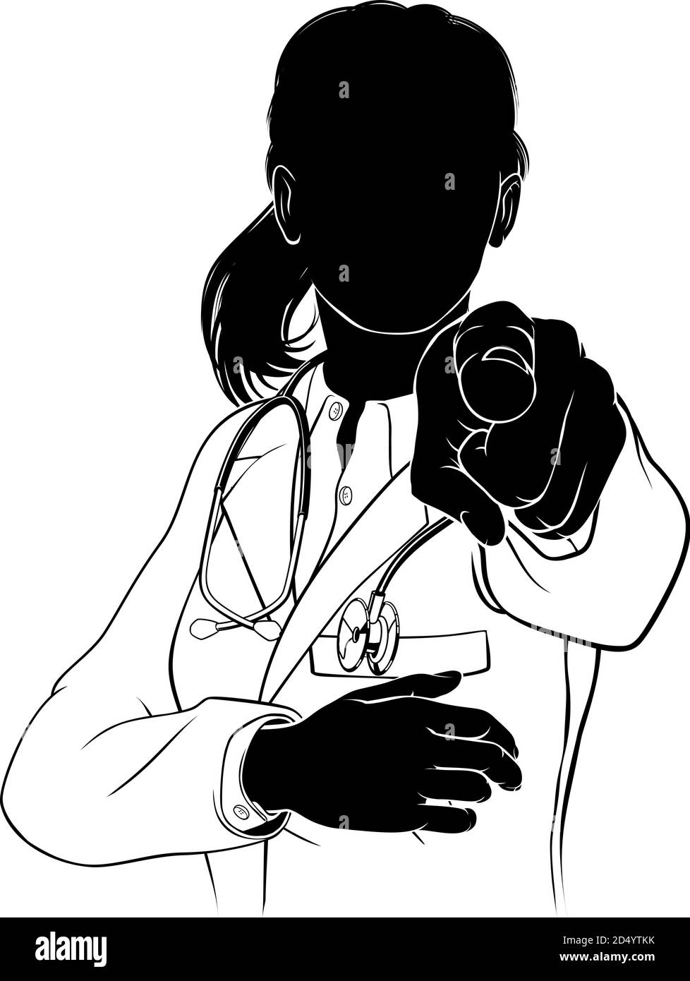 Femme Docteur pointant a besoin de vous Silhouette Illustration de Vecteur