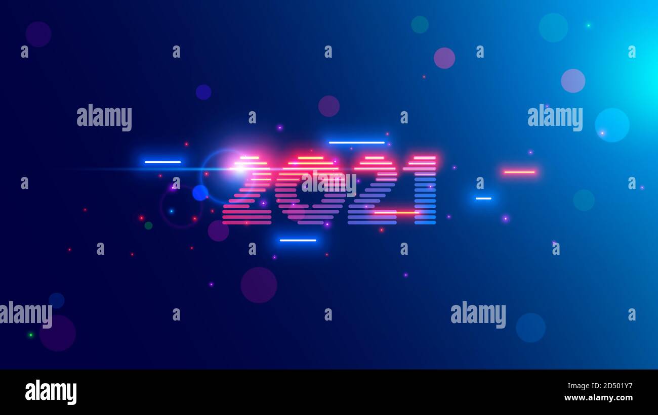 2021 ans. Neon 2021 ans en cyber-80e style rétro numérique. Vector lumière et brillance Numéro du nouvel an dans le domaine de la conception technologique. Électronique Illustration de Vecteur