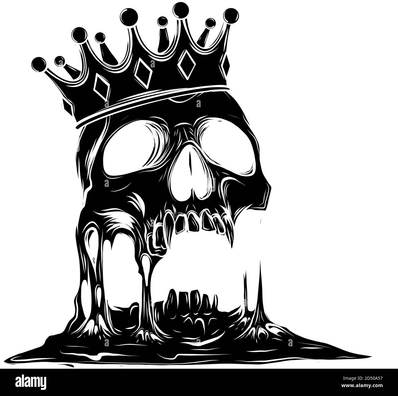 Crâne de roi tiré à la main portant la couronne. Illustration vectorielle silhouette noire Illustration de Vecteur