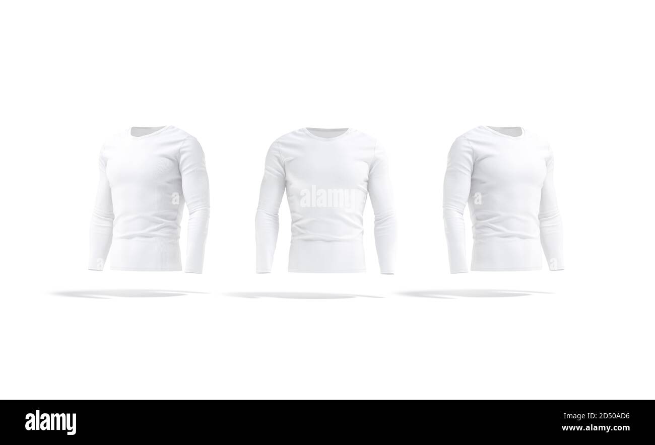 Maquette de t-shirt blanc à manches longues, vue avant et latérale Banque D'Images