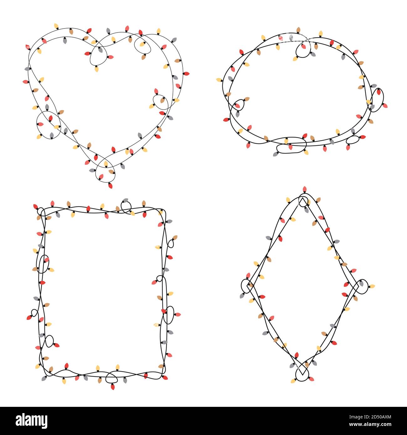 Ensemble de cadres pour ampoules de Noël. Forme coeur, diamant, ovale et rectangulaire. Un arrière-plan simple mais mignon de Noël dessiné à la main avec un emplacement pour le texte. Vecteur Illustration de Vecteur