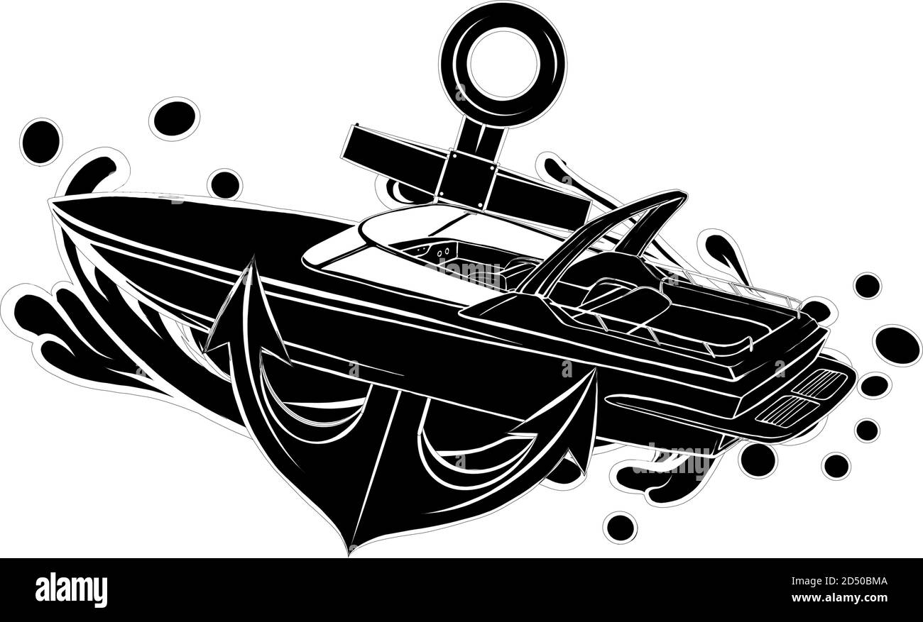 Motif bateau Silhouette noir, illustration vectorielle Stripe Vinyl Ready Illustration de Vecteur