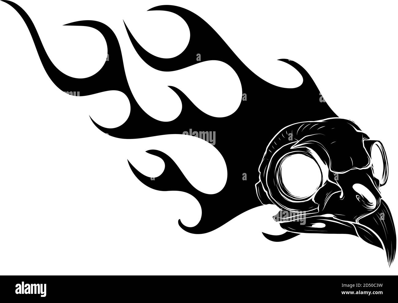 Silhouette d'oiseau noire crâne en motif tatouage au feu. Vecteur tracé à la main Illustration de Vecteur