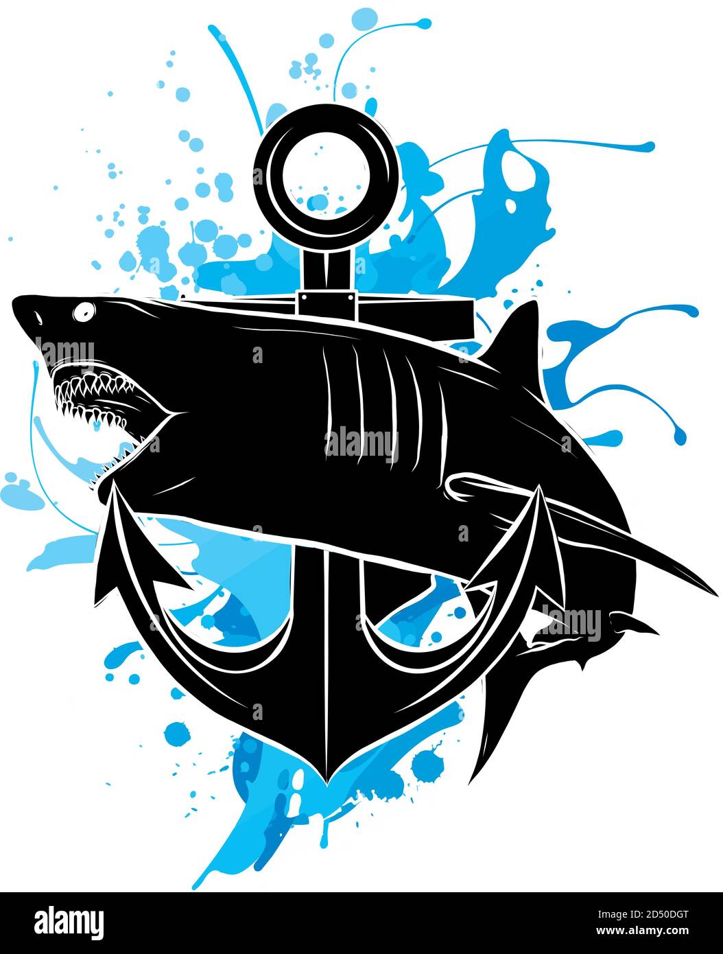 Requin silhouette noir, ancrage. Logo requin élégant. Illustration vectorielle Illustration de Vecteur