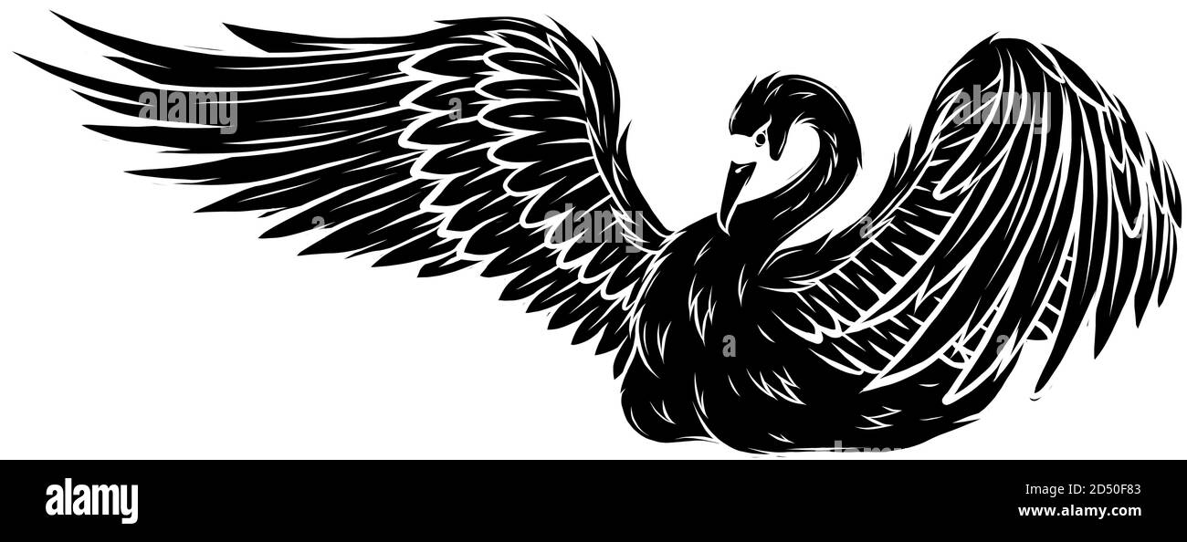 Silhouette noire le cygne beauté Cartoon flotte sur le vecteur de l'eau Illustration de Vecteur