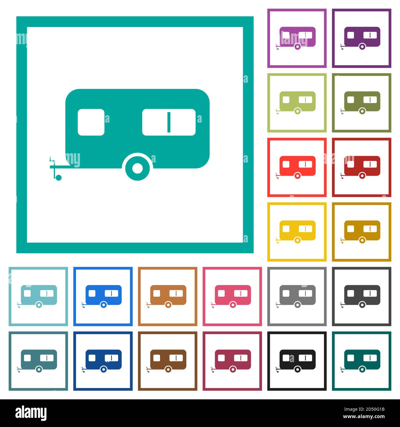 Remorque caravane icônes de couleur plate avec cadres quadrants en blanc arrière-plan Illustration de Vecteur