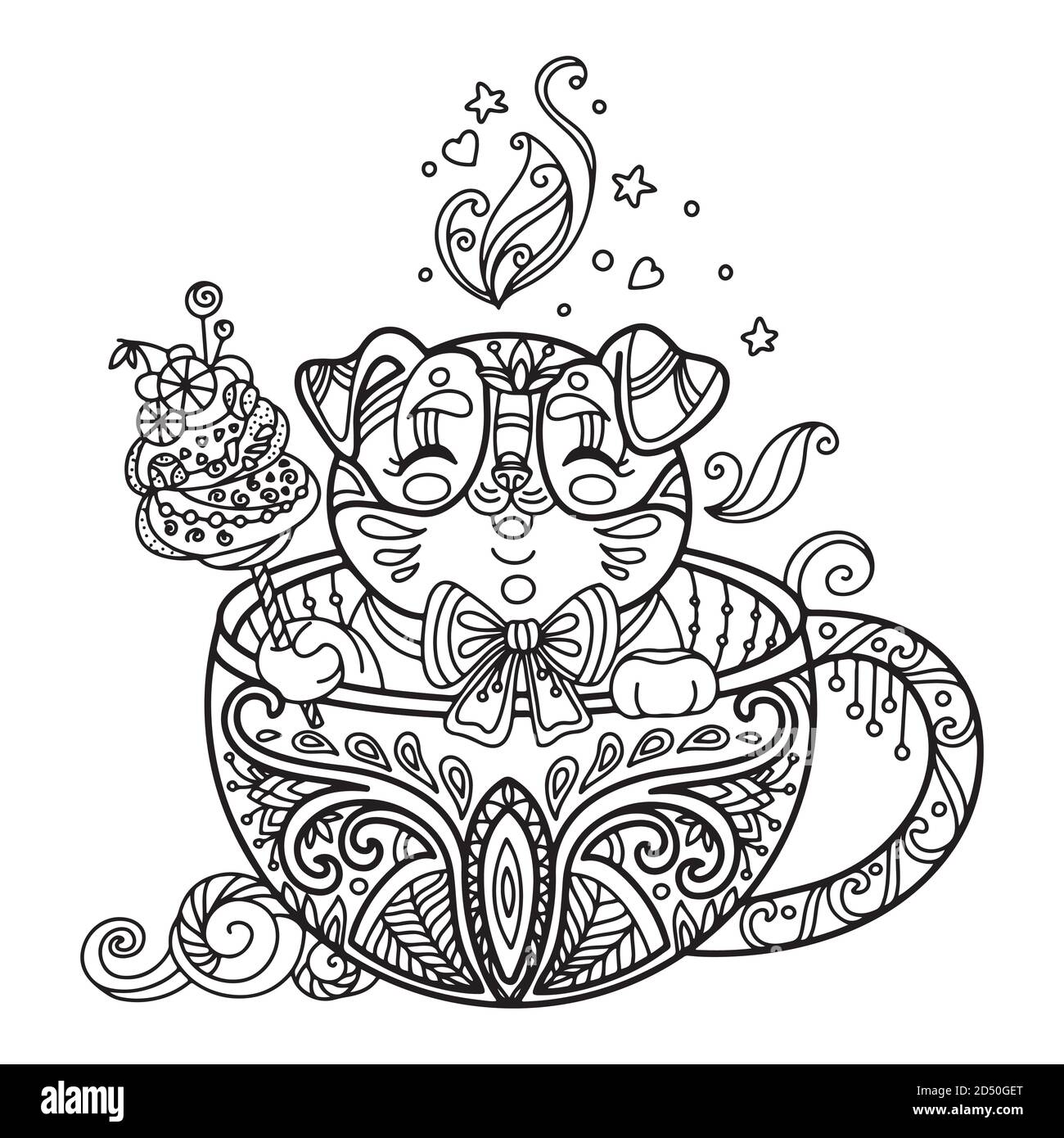 Kawaii chien mignon dans une tasse de coloration Illustration de Vecteur