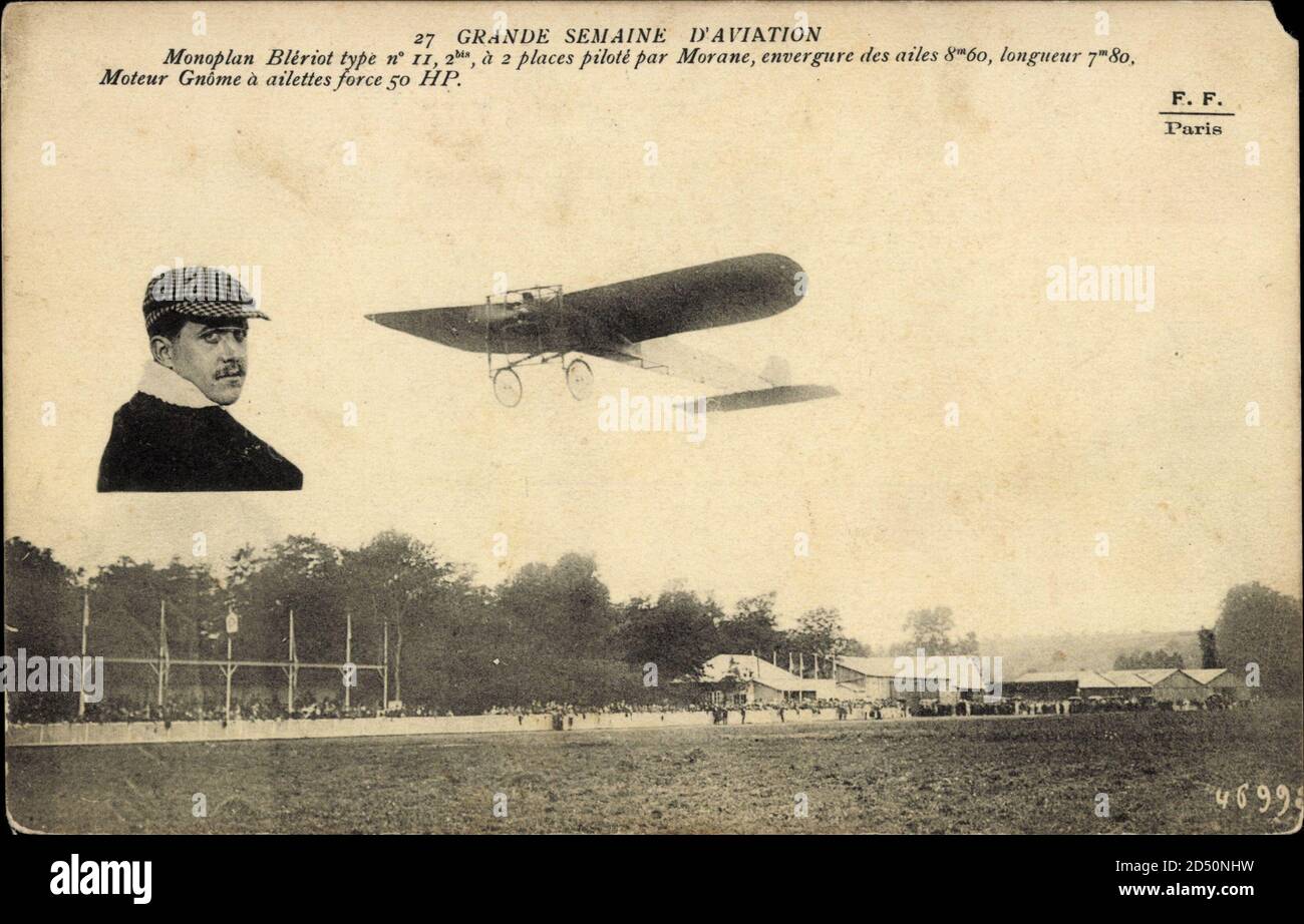 Monoplan Blériot type no 11, 2bis, à 2 places piloté par Morane, Moteur Gnome | usage dans le monde entier Banque D'Images