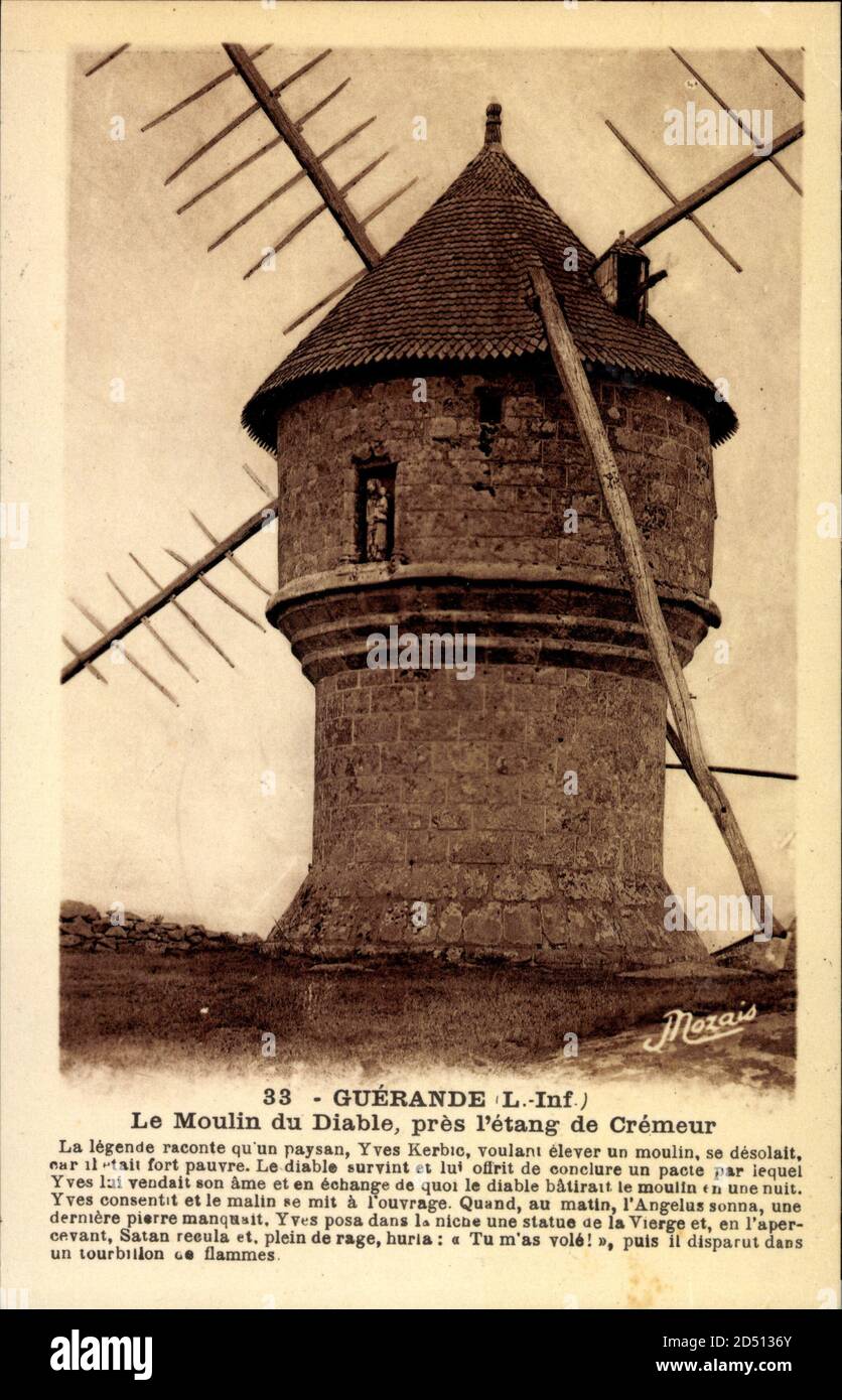 Guérande Loire Atlantique, le Moulin du Diable près de l'étang de Crémeur utilisation dans le