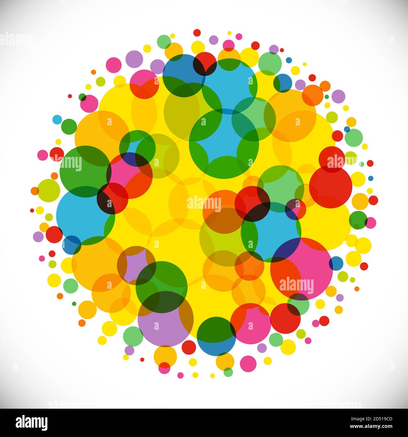 Arrière-plan coloré et lumineux. Modèle de conception graphique abstrait isolé. Boule colorée. Décoration tendance avec effets transparents. Jaune, rouge, vert. Illustration de Vecteur