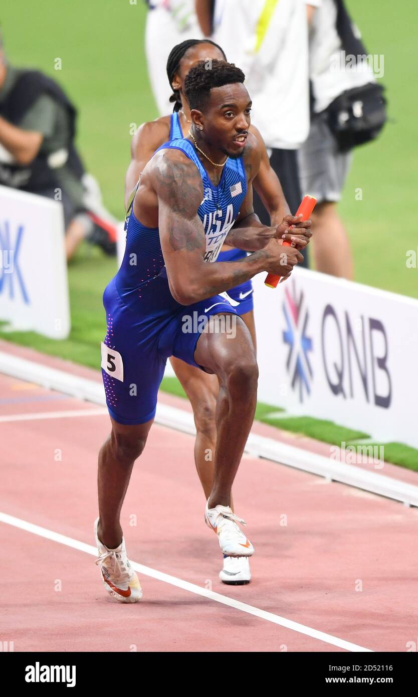 Michael Cherry (États-Unis). 4 relais de 400 mètres. Championnats du monde d'athlétisme de l'IAAF, Doha 2019 Banque D'Images