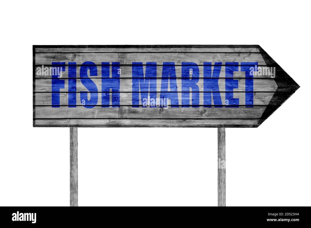 Panneau en bois du marché aux poissons avec sur un fond de plage Banque D'Images