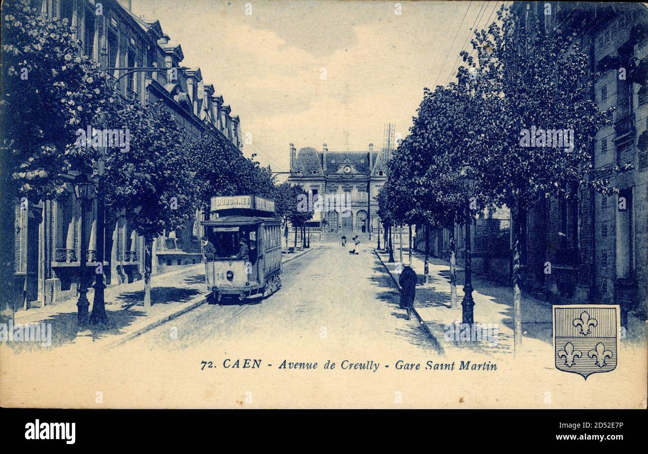 Wappen Caen Calvados, Avenue de Creuilly, Gare Saint Martin, Tram | usage dans le monde entier Banque D'Images