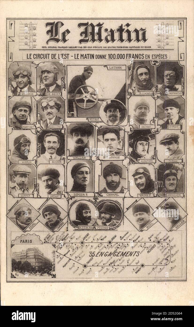 Zeitungs le matin, circuit de l'est, aviateurs, Latham, Metrot, de Baeder | utilisation dans le monde entier Banque D'Images