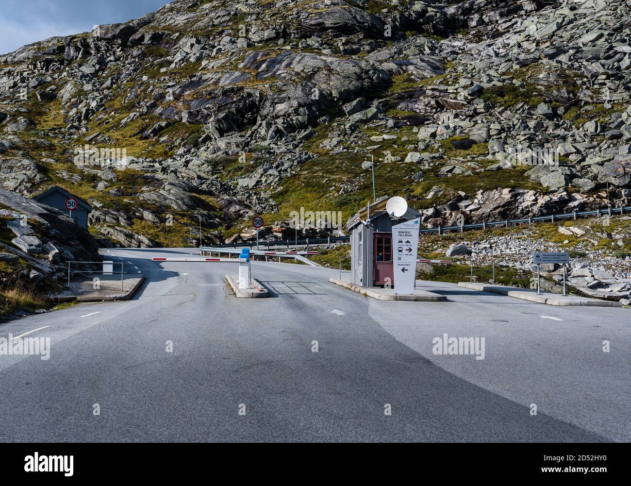 Vide à péage à l'entrée de la route de Dalsnibba sommet de montagne, Norvège Banque D'Images