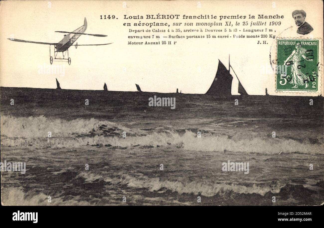 Louis Blériot franchit le premier la Manche en Aéroplan, XI, 25 juillet 1909 | utilisation dans le monde entier Banque D'Images