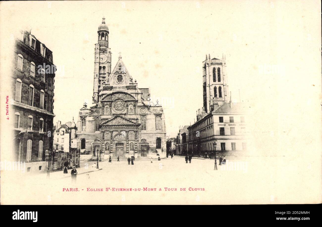 Paris, Eglise Saint-Etienne du Mont, Tour de Clovis, Glockenturm, Passanten | utilisation dans le monde entier Banque D'Images