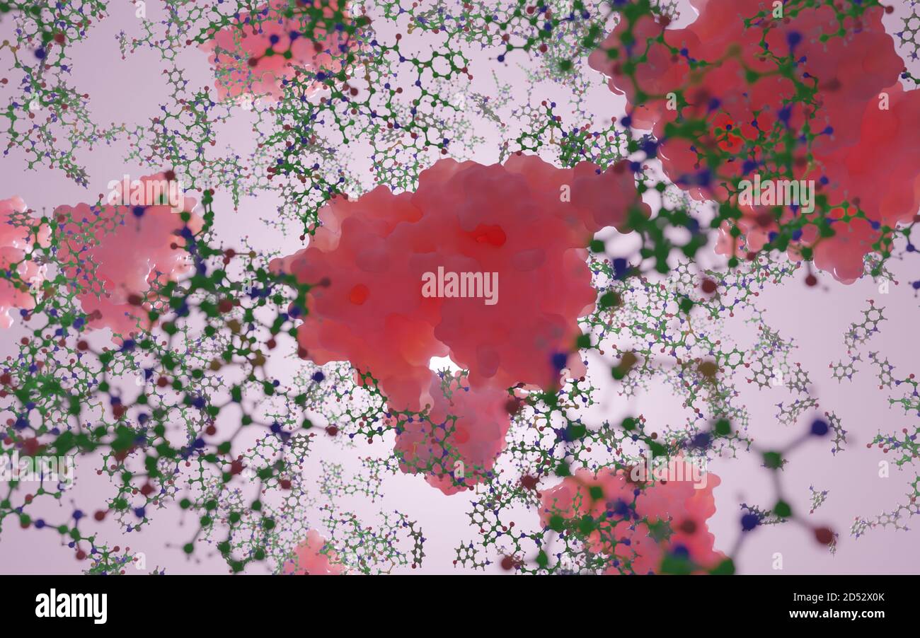 Un mélange de biomolécules et de protéines (macromolécules). Il y a des milliers de molécules différentes impliquées dans la biochimie de la vie. Banque D'Images