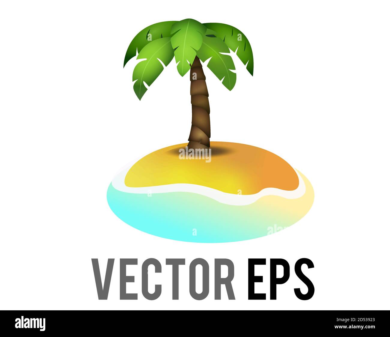 Le vecteur isolé de petite île désertique icône avec la noix de coco verte arbre sur la plage entouré d'eau bleue Illustration de Vecteur