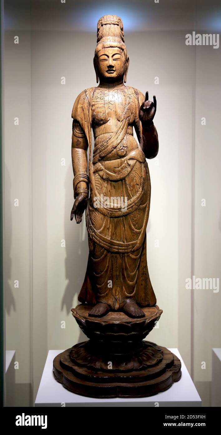 Bodhisattva (bosatsu)statue en bois. (10ème-11ème cent.) Japon. Kamakura ou période Heian. Musée des cultures du monde, Barcelone. Espagne. Banque D'Images