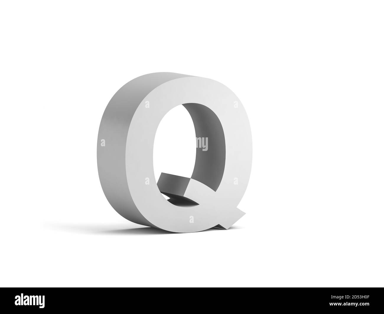 Lettre Q blanche en gras isolée sur fond blanc avec ombre molle, illustration de rendu 3d Banque D'Images