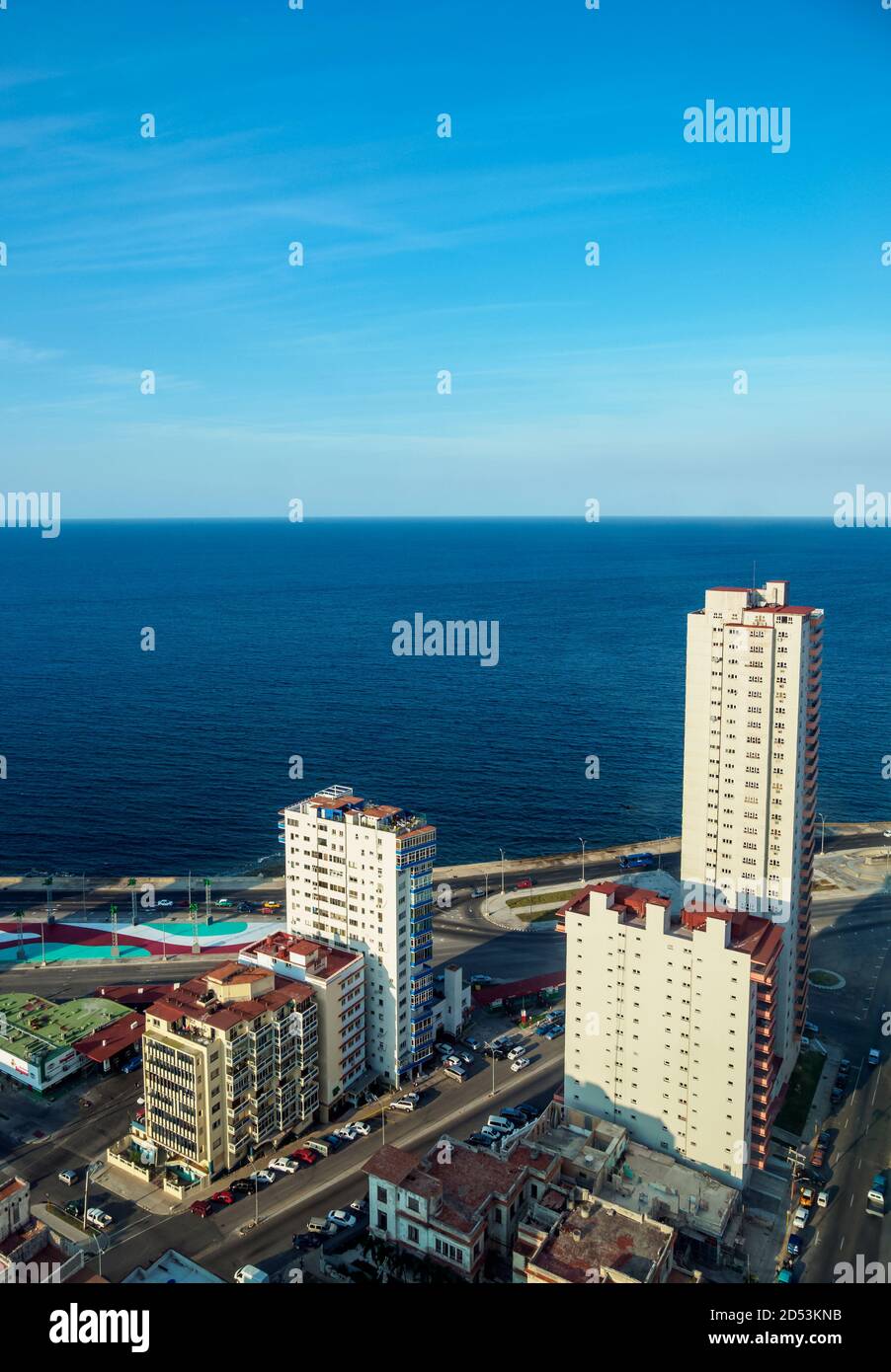 Vedado et El Malecon, vue surélevée, la Havane, province de la Habana, Cuba Banque D'Images