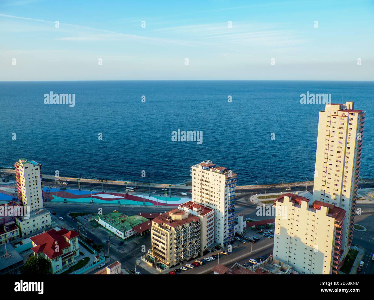 Vedado et El Malecon, vue surélevée, la Havane, province de la Habana, Cuba Banque D'Images