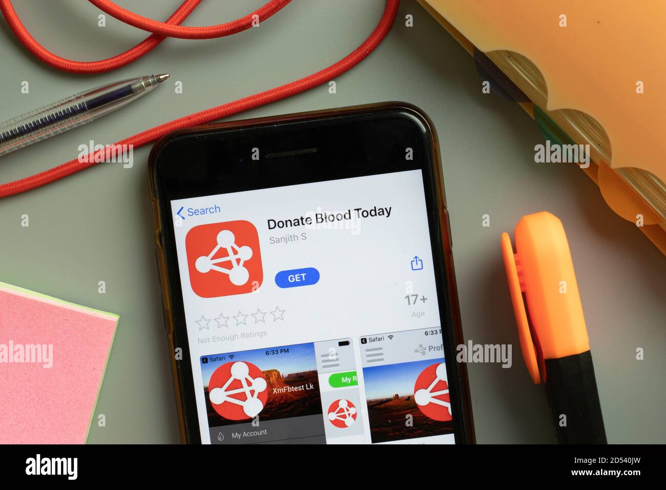 New York, Etats-Unis - 29 septembre 2020 : faites don de sang aujourd'hui logo de l'application mobile sur l'écran du téléphone gros plan, illustrative Editorial Banque D'Images